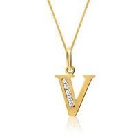 8k cadena de oro letra v con circonita