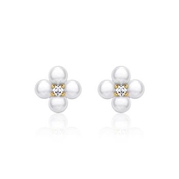 Pendientes perla flor de plata 925, bañados en oro