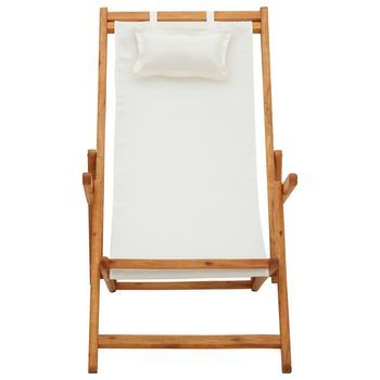 Sillón De Playa| Silla De Playa Plegable Madera Maciza De Eucalipto Y Tela Crema