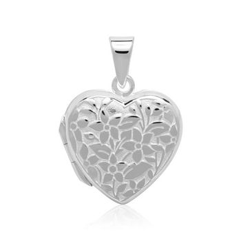 Relicario corazón con flores de plata 925 grabable