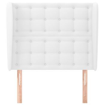 Cabecero Cama Mueble De Dormitorio Con Orejas De Cuero Sintético 103 X 23 X 118/128 Cm Blanco M02_0002937