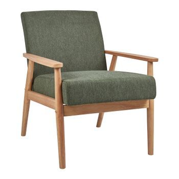 Sillón Retro Salón Tapizado Poliéster Lino Estructura Ligera Madera Clara Verde Esrum