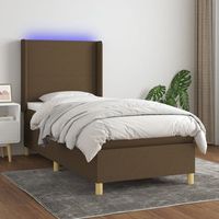 cama individual  cama para adultos  cama box spring colchon y luces led tela marron oscuro 90x190cm cfw425893