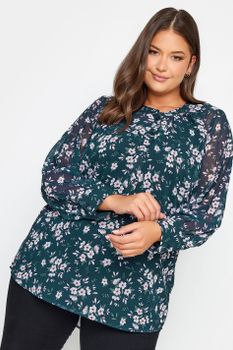 Camisa Azul De Flores Rosa Pálido, Mujer Curvy Y Tallas Grandes, Yours
