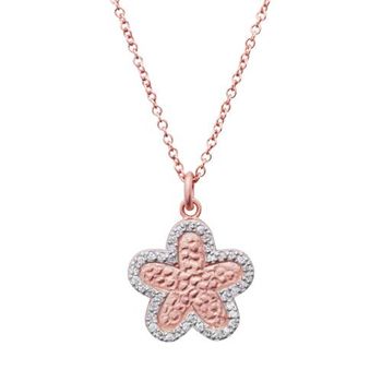 Colgante flor cadena de plata 925 bañado en oro rosa