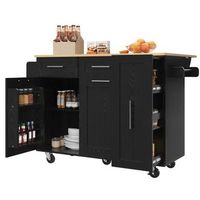 isla de cocina negra y mesa de comedor plegable carrito de servicio multifuncional con ruedas 110x74x905 cm metal y mdf