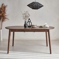 mesa de comedor extensible color nogal ovalada