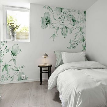 Papel pintado panorámico estilo azulejos, verde 450 x 250cm