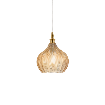 Cleofe - Lámpara Colgante De Cristal Ámbar Transparente Y Latón - Casquillo 1xe27, Estilo Vintage, Ip20, 1xe27 Máx 1x60w, D.23cm, Bombillas Excluidas