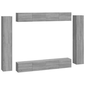Set De Muebles Para Tv 8 Pzas Madera Contrachapada Gris Sonoma Vidaxl