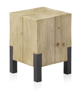 Taburete chapado en abeto con patas lacadas en color metálico