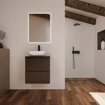 Conjunto De Baño Kaji | 60 Cm Negro | Dos Cajones | Lavabo Sobre Encimera | Mueble Montado | No Incluye Espejo | Alday