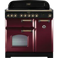 rangemaster classic deluxe 90 electric induction range cooker - cranberry  brass cranberry