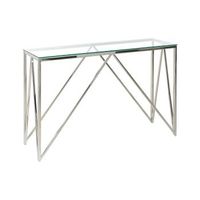 consola de vidrio templado plateado 120 x 40 cm acero inoxidable glamour moderno sala de estar dormitorio weso