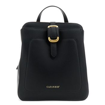 mochila efecto piel con asa metálica black