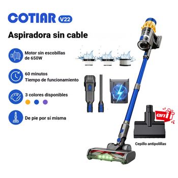Aspiradora Inalámbrica COTIAR 55KPA V22 con 650W de Potencia de Succión, Electrodoméstico Portátil para el Hogar, Aspiradora de Mano con Batería Extraíble