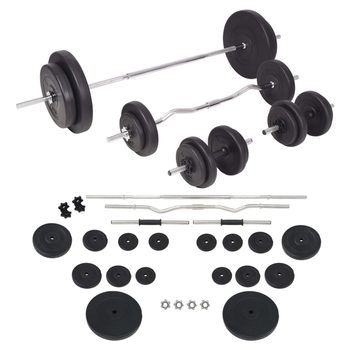 Juego De Pesas 90 Kg Barra Y Mancuernas Vidaxl