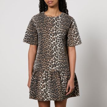 Ganni Leopard-Print Denim Mini Dress - EU 36/UK 8