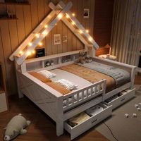 cama casita infantil de 140 x 200 cm blanca con luces led y almacenaje integrado