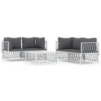conjunto de muebles de jardin 5 uds  mesa y sillas y cojines acero blanco