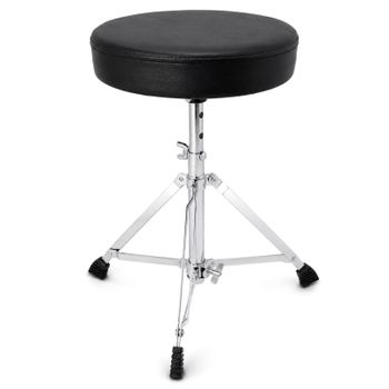 Taburete Plegable Ajustable 41-58 cm para Batería y Guitarra, Banqueta de Músico con Asiento Acolchado Redondo de 28 cm, Estructura de Acero con Patas de Doble Pletina, Aguanta 100 kg, Negro