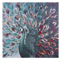cuadro impreso y pintado pavo real multicolor 110 x 110 cm