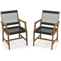 conjunto de 2 sillas de jardin de madera acacia sillas terraza exterior tejidas costway 63 x 57 x 90 cm