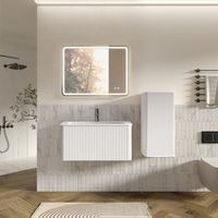 conjunto mueble de bano con lavabo y espejo led suspendido blanco de 60 cm