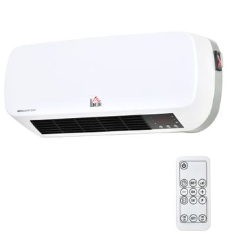 HOMCOM Calefactor Eléctrico Bajo Consumo PTC 1000W/2000W de Baño con Pantalla LED IPX2 3 Modos Temporizador Mando Blanco   Aosom España