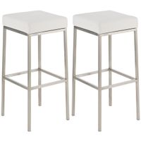 set de 2 taburetes de bar con reposapies en simil cuero blanco