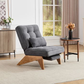 Sillón Con Respaldo Ajustable, Patas De Madera Maciza Y Cojín Lumbar Incluido.