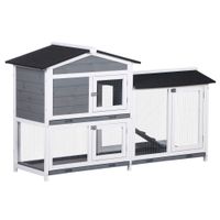 pawhut conejera de madera exterior con techo asfaltico 2 corrales de metal bandeja extraible 1574x53x935 cm gris