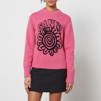 Ganni Logo-Intarsia Wool-Blend Jumper - S