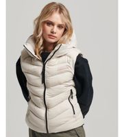 superdry para mujer w5011560a chaleco acolchado de microfibra con capucha beige xs casual poliester reciclado sostenible