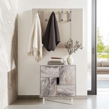 Cómoda con aspecto de madera blanco/mármol