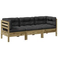 set de sofas jardin 3 uds  juego de muebles de jardin con cojines madera pino impregnada cfw7507137