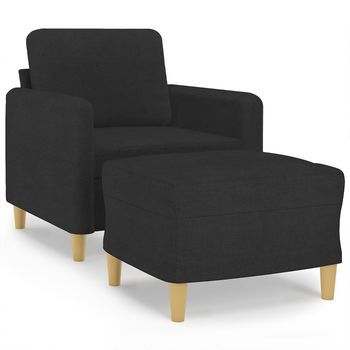 Sillón Con Taburete Tela Negro 60 Cm Cfw756170
