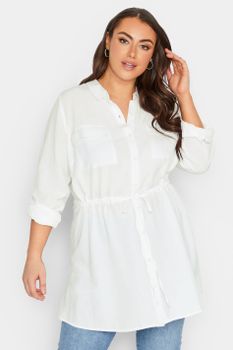 Yours Blusón Blanco Mezcla Lino Con Bolsillos, Mujer Curvy Y Tallas Grandes, Yours