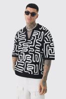 polo tall oversize recto de punto con estampado abstracto negro
