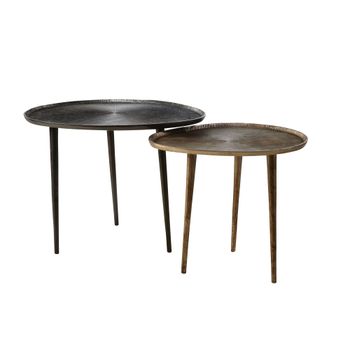 Set de 2 mesas auxiliares de aluminio negro y bronce