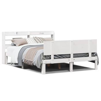 Estructura De Cama Con Cabecero Madera De Pino Blanco 150x200cm