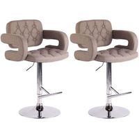 conjunto de 2 taburetes de bar tapizados en tela color topo con reposabrazos y reposapies diseno moderno tdb10492