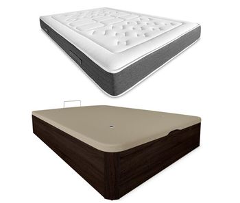 Pack colchón viscoelástico bio nature + canapé madera abatible 150x190 con montaje, color wengué