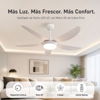 woox ventilador de techo led 42 o106 cm motor dc de cobre puro regulacion continua de brillo y temperatura de color 5 aspas abs control remoto temporizador funcion memoria y modo