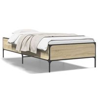 cama individual  cama para adultos  estructura cama madera ingenieria metal roble sonoma 100x200 cm