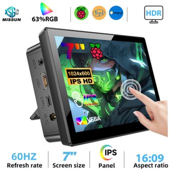 Monitor Táctil MISSUN de 7 Pulgadas para Raspberry Pi 5 4 3, 1024x600, HDMI, USB, Altavoz, Ventilador, Compatible con Raspberry Pi, Sin Necesidad de Controladores, Adaptado para Orange Pi