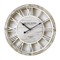 reloj numeros romanos en madera y metal blanco y beige d 50 cm