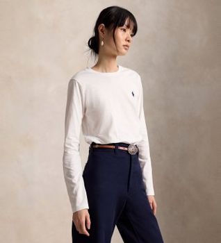 Polo Ralph Lauren para mujer. 211B14604006 Camiseta Classic Fit de punto de algodón blanco (XXL), Casual, Manga larga