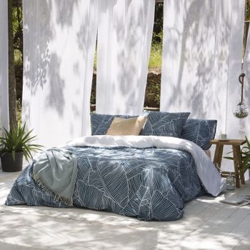 Funda Nórdica Banama Azul Cama 120 Cm - 200x200 Cm, Algodón 200 Hilos. Cierre Con Botones.