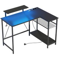 homcom escritorio gaming esquinero con led tomas electricas soporte para monitor y estanteria negro   aosom espana